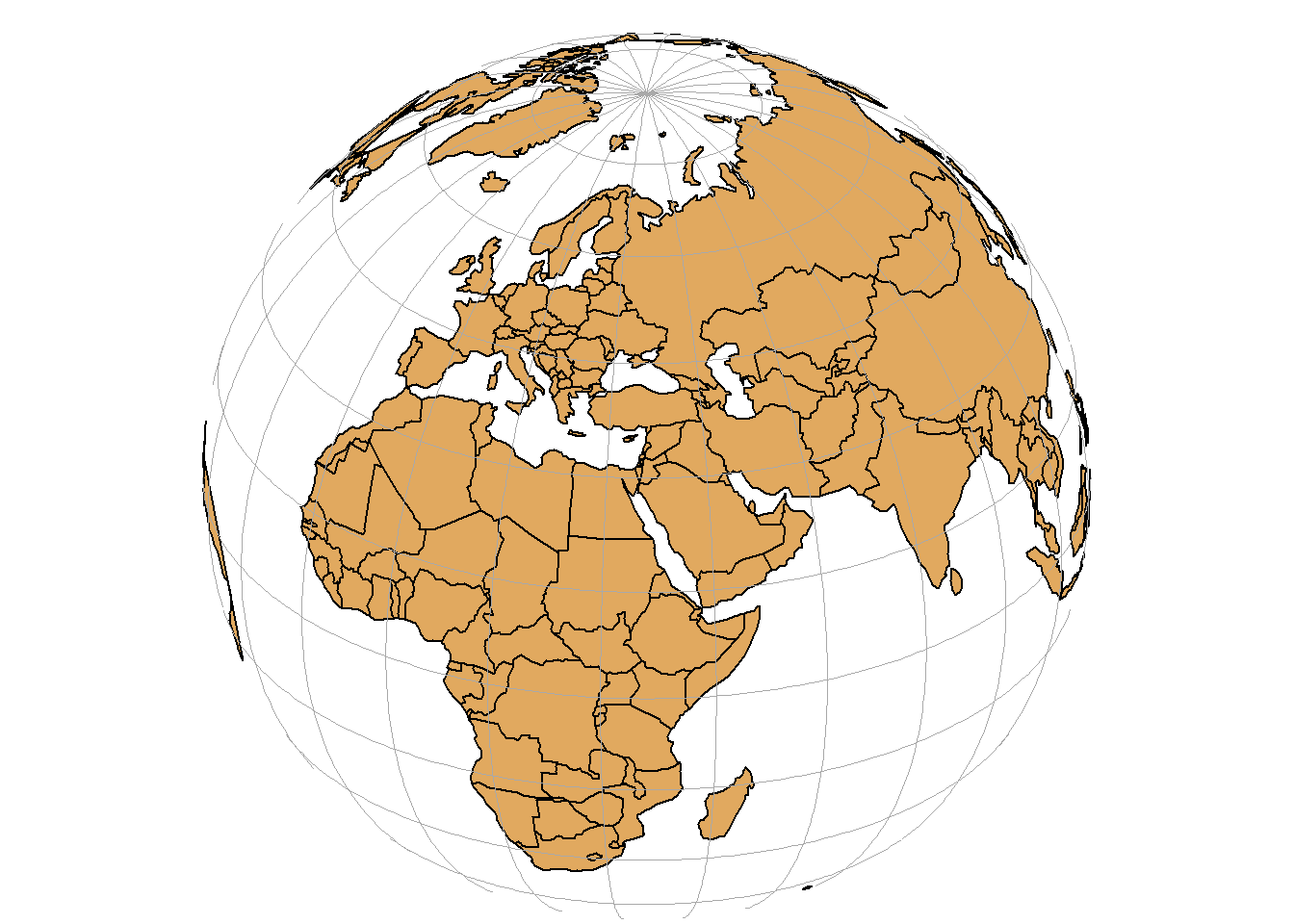 Three-dimensional surface of the Earth (left), and two-dimensional representation of the Earth (right).