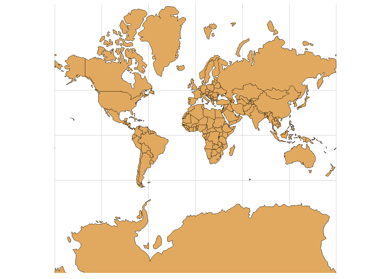 Three-dimensional surface of the Earth (left), and two-dimensional representation of the Earth (right).