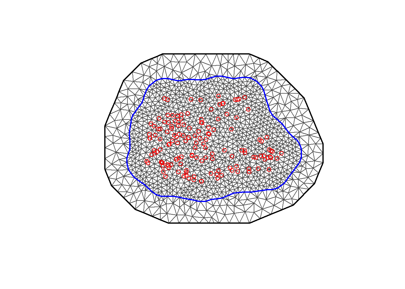 Non-convex triangulated mesh to build the SPDE model.