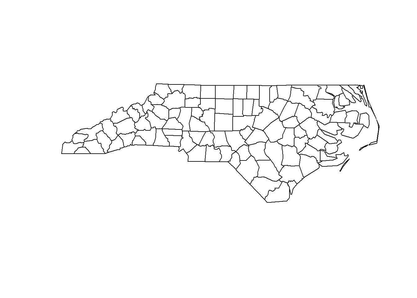 Map of North Carolina imported with the **rgdal** package.