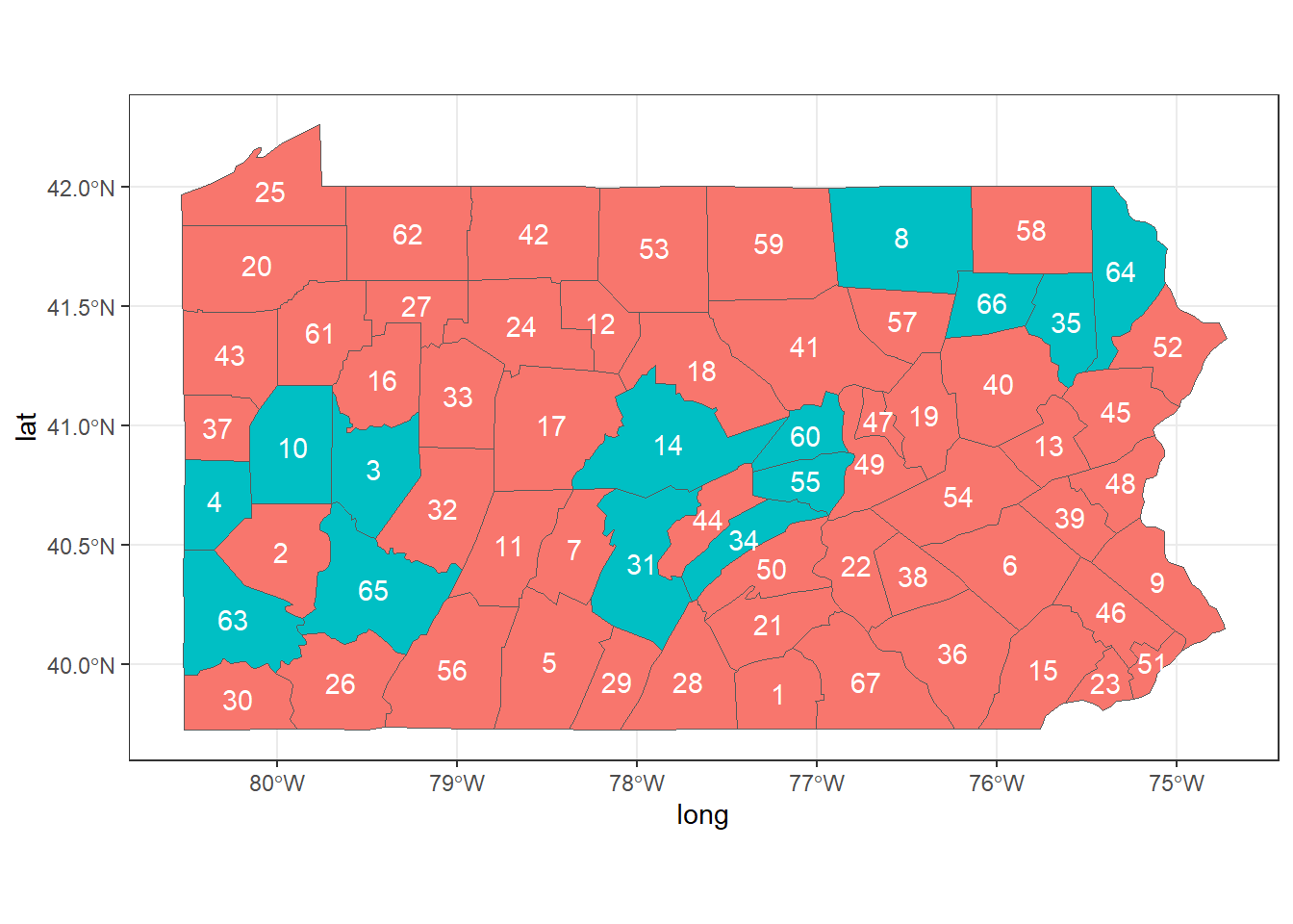 Neighbors of areas 2, 44 and 58 of Pennsylvania.