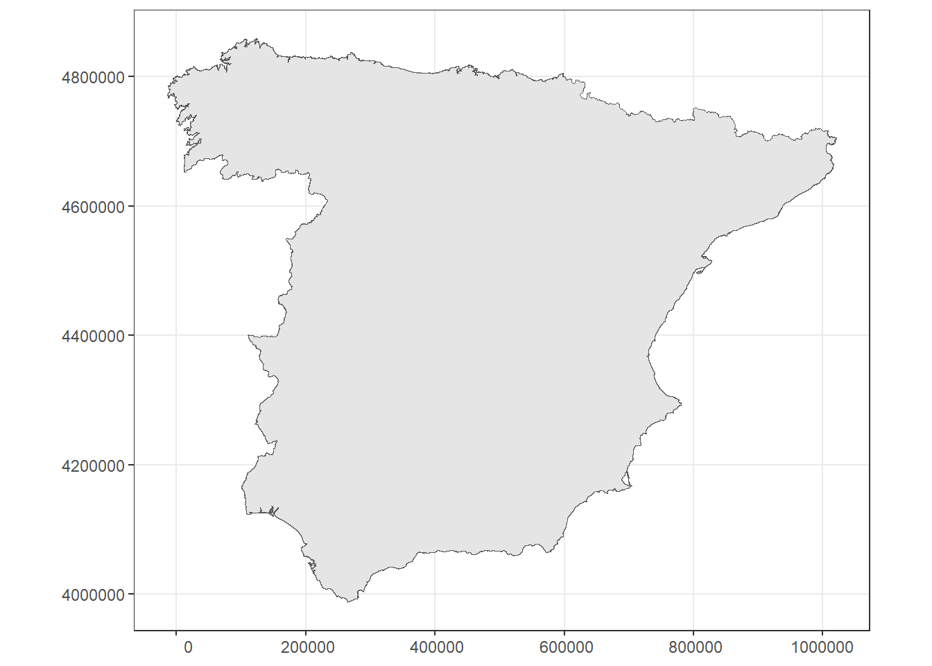 Map of Spain without islands and with UTM projection.