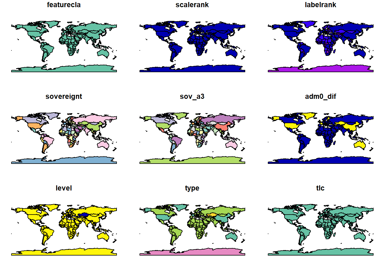 World map obtained from the **rnaturalearth** package.