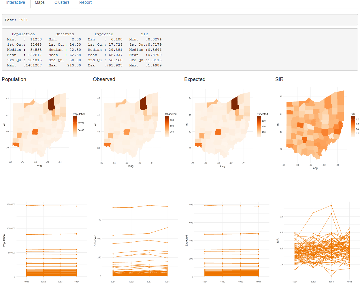 'Maps' tab of **SpatialEpiApp**.