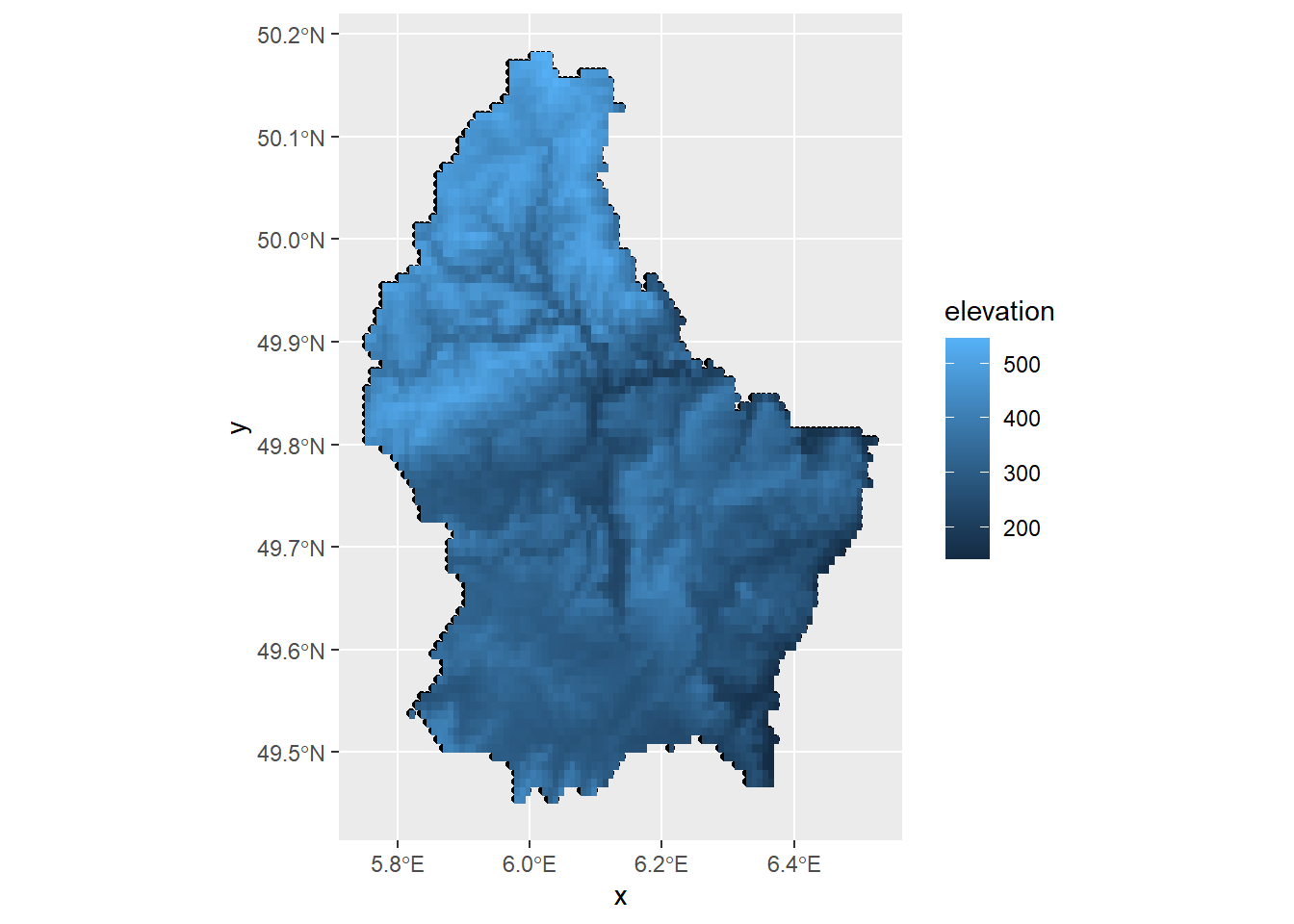 Map of raster data created with **ggplot2**.