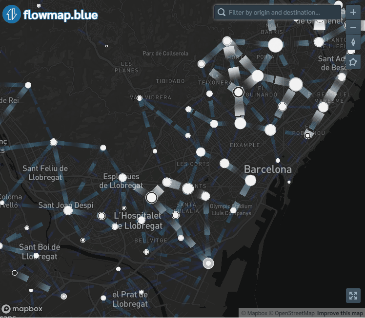 Map of population flows created with flowmapblue.